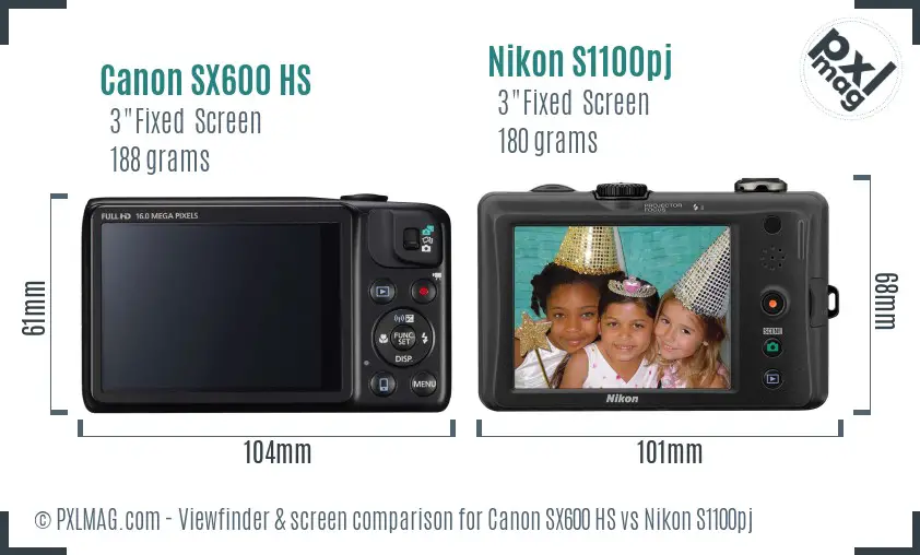 Canon SX600 HS vs Nikon S1100pj Screen and Viewfinder comparison