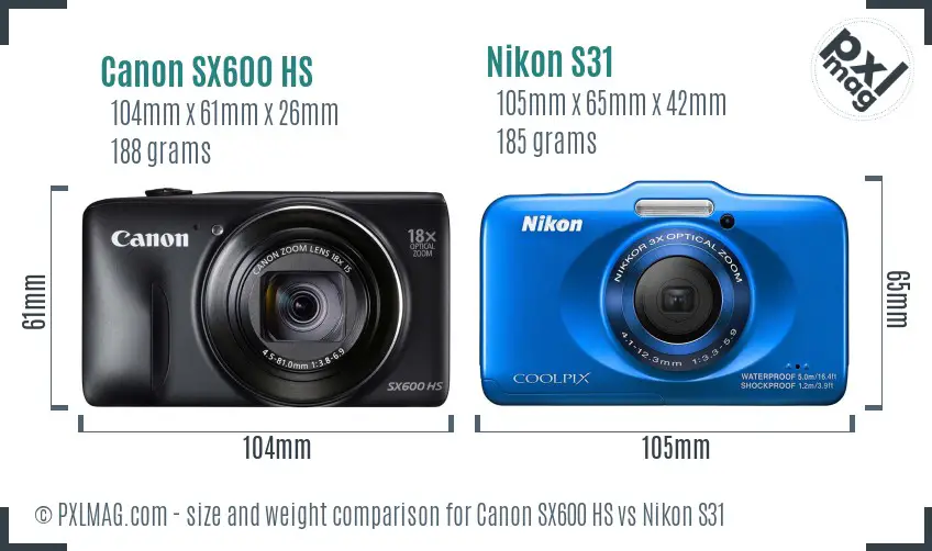 Canon SX600 HS vs Nikon S31 size comparison