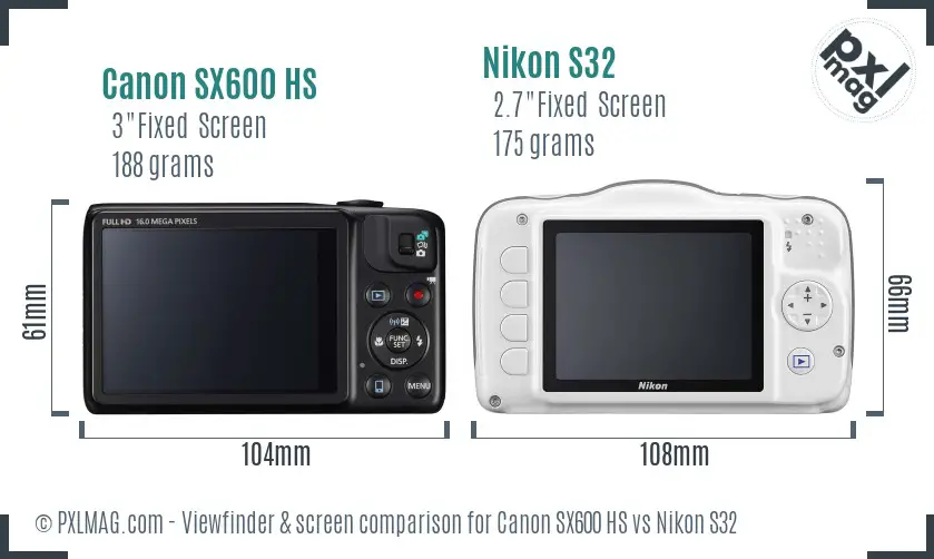 Canon SX600 HS vs Nikon S32 Screen and Viewfinder comparison