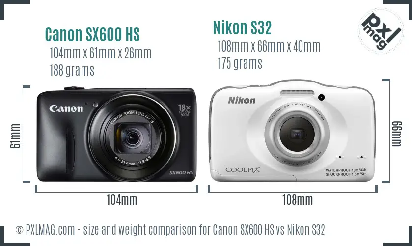 Canon SX600 HS vs Nikon S32 size comparison