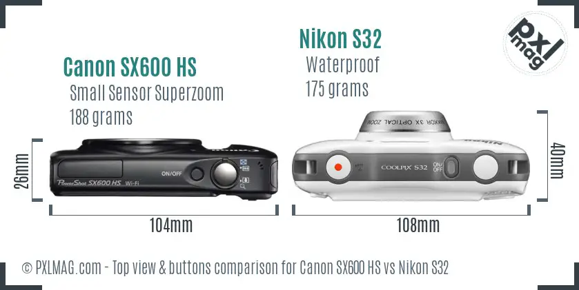 Canon SX600 HS vs Nikon S32 top view buttons comparison