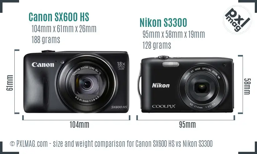 Canon SX600 HS vs Nikon S3300 size comparison