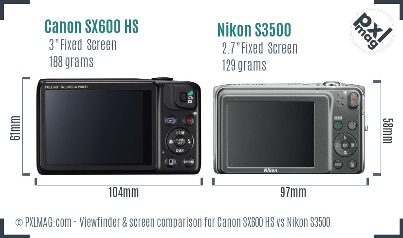 Canon SX600 HS vs Nikon S3500 Screen and Viewfinder comparison