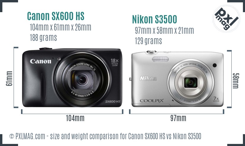 Canon SX600 HS vs Nikon S3500 size comparison Canon SX600 HS vs Nikon S3500 size comparison