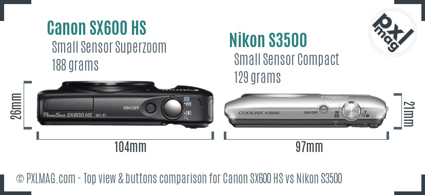 Canon SX600 HS vs Nikon S3500 top view buttons comparison
