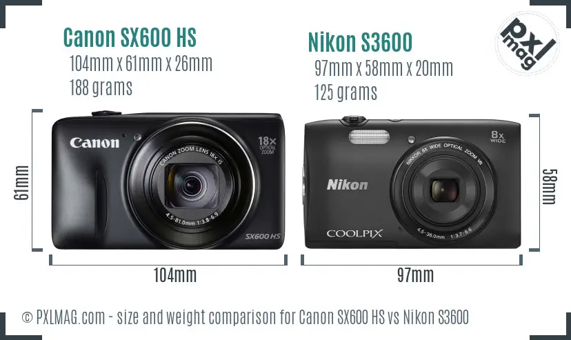 Canon SX600 HS vs Nikon S3600 size comparison