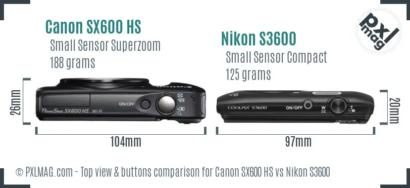 Canon SX600 HS vs Nikon S3600 top view buttons comparison