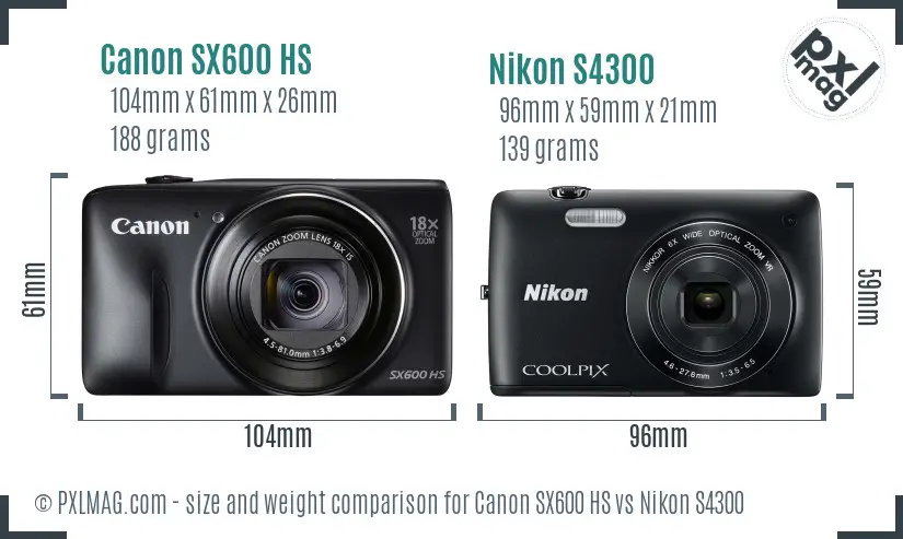 Canon SX600 HS vs Nikon S4300 size comparison