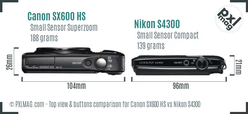 Canon SX600 HS vs Nikon S4300 top view buttons comparison