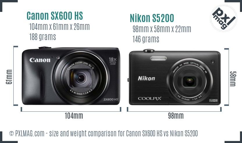 Canon SX600 HS vs Nikon S5200 size comparison