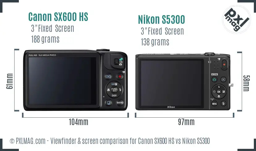 Canon SX600 HS vs Nikon S5300 Screen and Viewfinder comparison