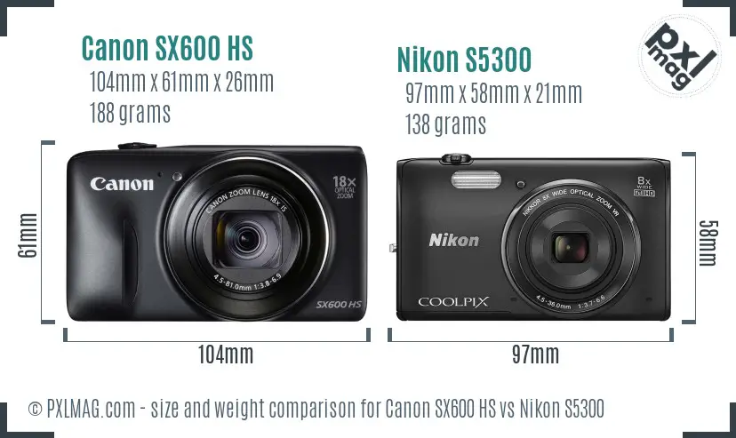 Canon SX600 HS vs Nikon S5300 size comparison