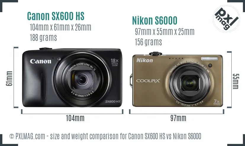 Canon SX600 HS vs Nikon S6000 size comparison Canon SX600 HS vs Nikon S6000 size comparison
