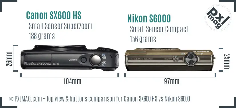 Canon SX600 HS vs Nikon S6000 top view buttons comparison Canon SX600 HS vs Nikon S6000 top view buttons comparison