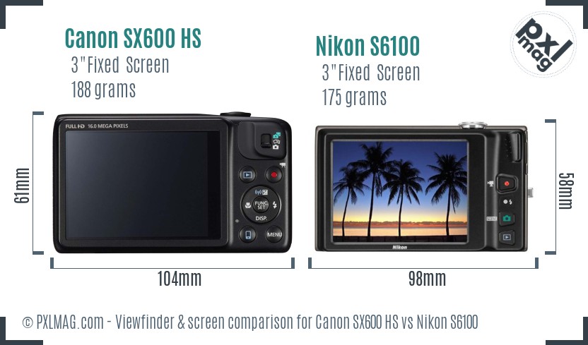 Canon SX600 HS vs Nikon S6100 Screen and Viewfinder comparison