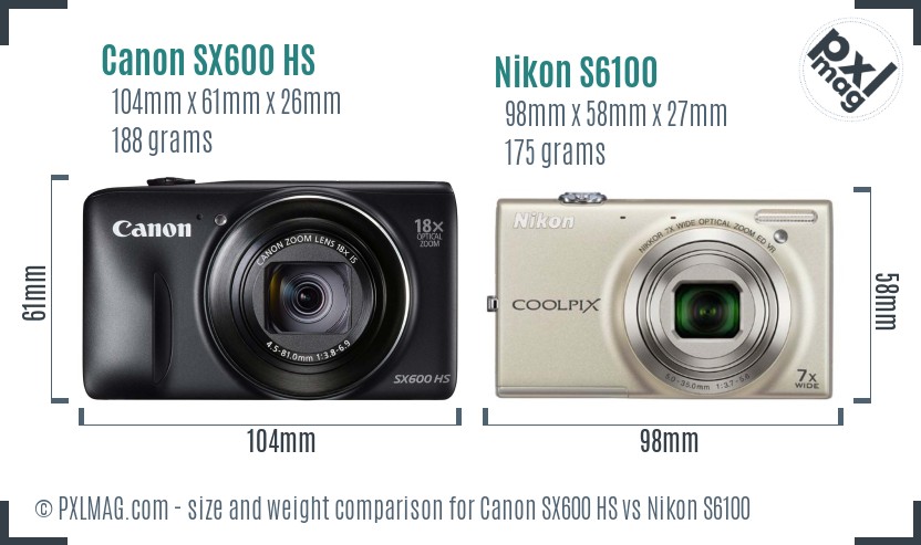 Canon SX600 HS vs Nikon S6100 size comparison