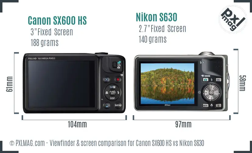 Canon SX600 HS vs Nikon S630 Screen and Viewfinder comparison