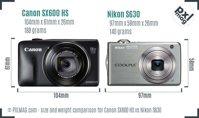 Canon SX600 HS vs Nikon S630 size comparison