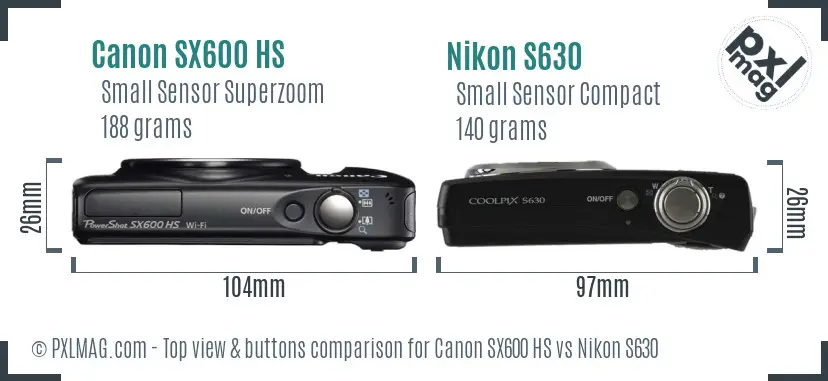 Canon SX600 HS vs Nikon S630 top view buttons comparison