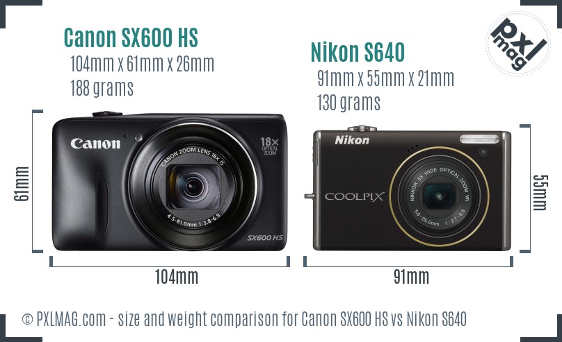 Canon SX600 HS vs Nikon S640 size comparison