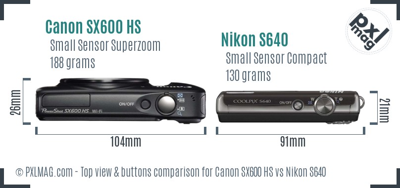 Canon SX600 HS vs Nikon S640 top view buttons comparison