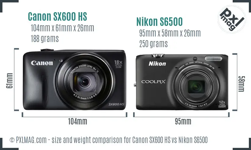 Canon SX600 HS vs Nikon S6500 size comparison