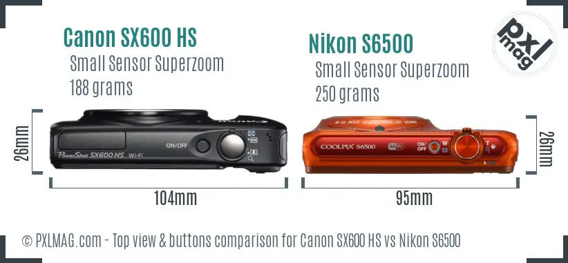 Canon SX600 HS vs Nikon S6500 top view buttons comparison