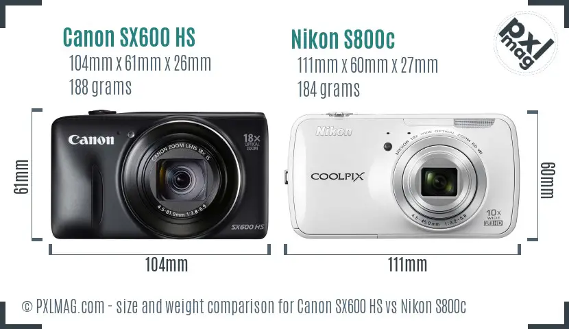 Canon SX600 HS vs Nikon S800c size comparison