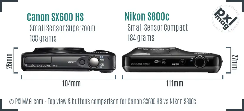 Canon SX600 HS vs Nikon S800c top view buttons comparison