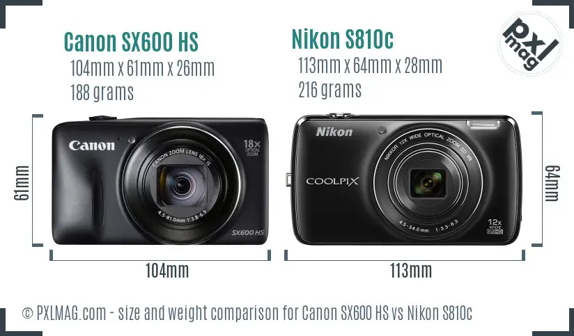 Canon SX600 HS vs Nikon S810c size comparison Canon SX600 HS vs Nikon S810c size comparison