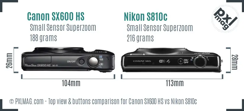 Canon SX600 HS vs Nikon S810c top view buttons comparison Canon SX600 HS vs Nikon S810c top view buttons comparison