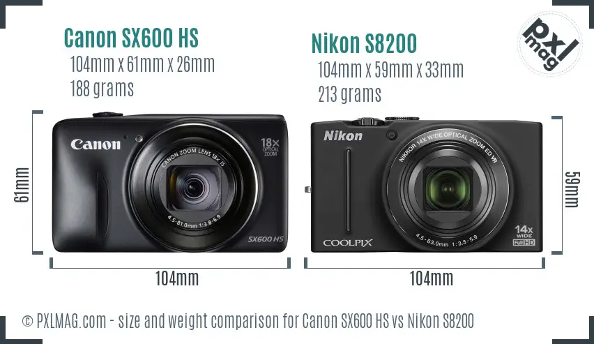 Canon SX600 HS vs Nikon S8200 size comparison