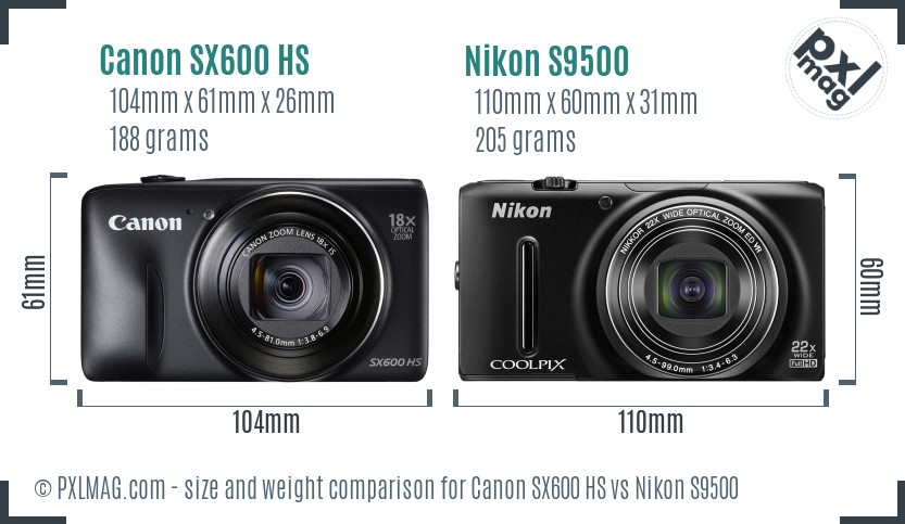 Canon SX600 HS vs Nikon S9500 size comparison Canon SX600 HS vs Nikon S9500 size comparison