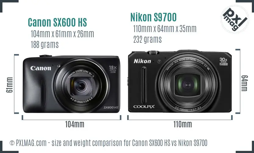 Canon SX600 HS vs Nikon S9700 size comparison Canon SX600 HS vs Nikon S9700 size comparison