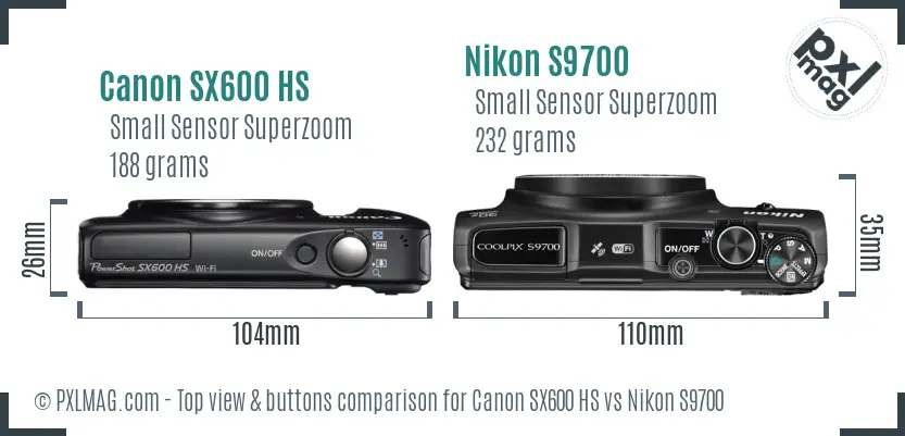 Canon SX600 HS vs Nikon S9700 top view buttons comparison Canon SX600 HS vs Nikon S9700 top view buttons comparison