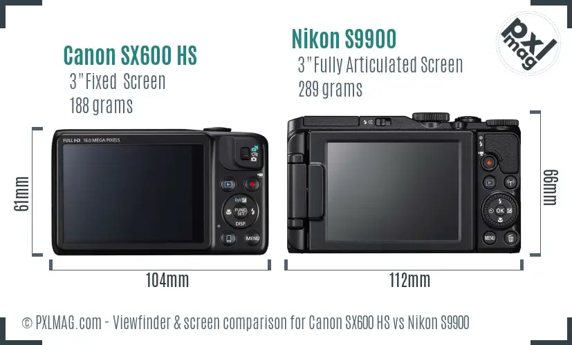 Canon SX600 HS vs Nikon S9900 Screen and Viewfinder comparison