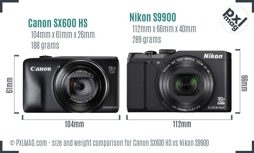 Canon SX600 HS vs Nikon S9900 size comparison