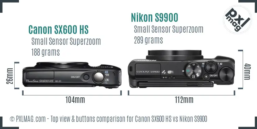 Canon SX600 HS vs Nikon S9900 top view buttons comparison