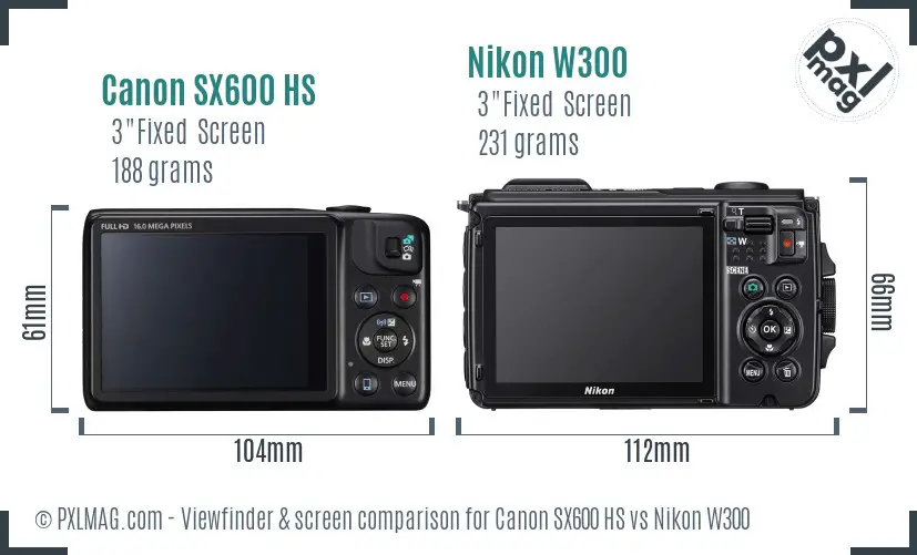 Canon SX600 HS vs Nikon W300 Screen and Viewfinder comparison