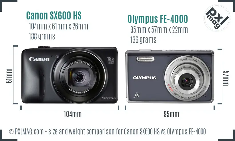 Canon SX600 HS vs Olympus FE-4000 size comparison