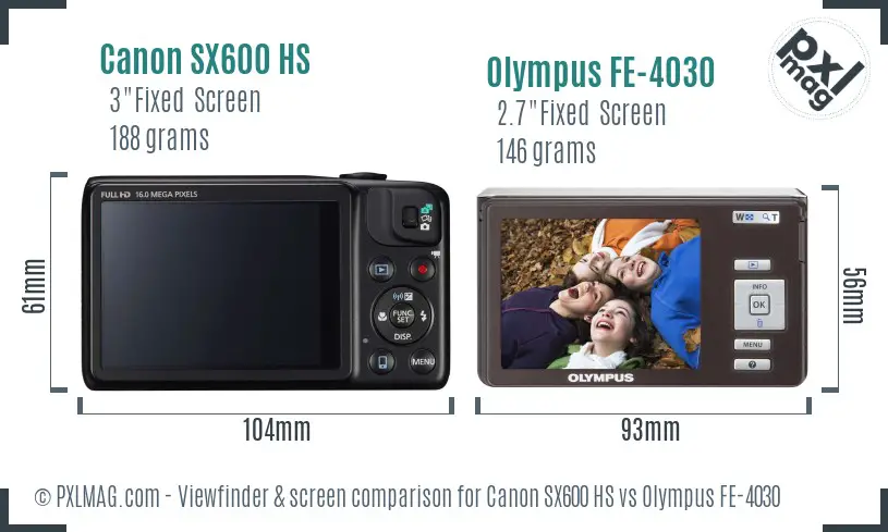 Canon SX600 HS vs Olympus FE-4030 Screen and Viewfinder comparison Canon SX600 HS vs Olympus FE-4030 Screen and Viewfinder comparison