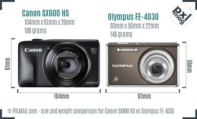 Canon SX600 HS vs Olympus FE-4030 size comparison Canon SX600 HS vs Olympus FE-4030 size comparison