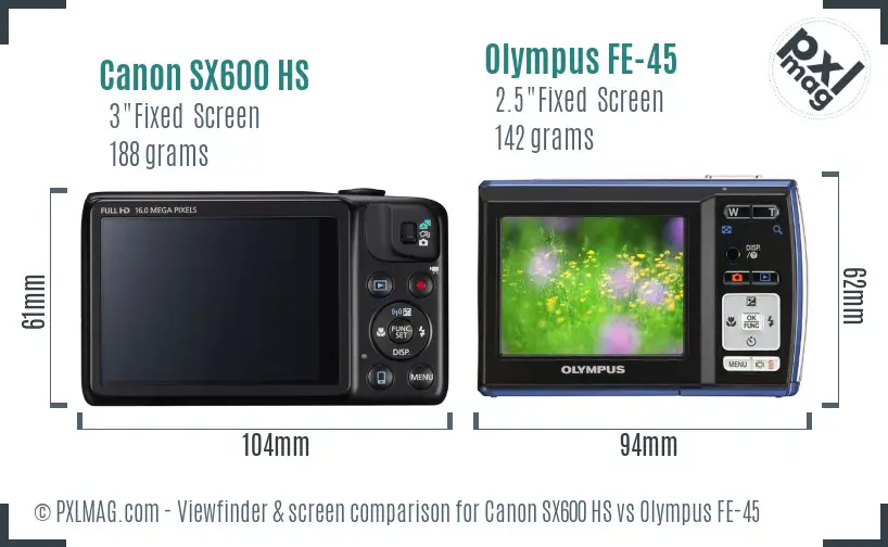 Canon SX600 HS vs Olympus FE-45 Screen and Viewfinder comparison