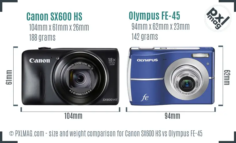 Canon SX600 HS vs Olympus FE-45 size comparison