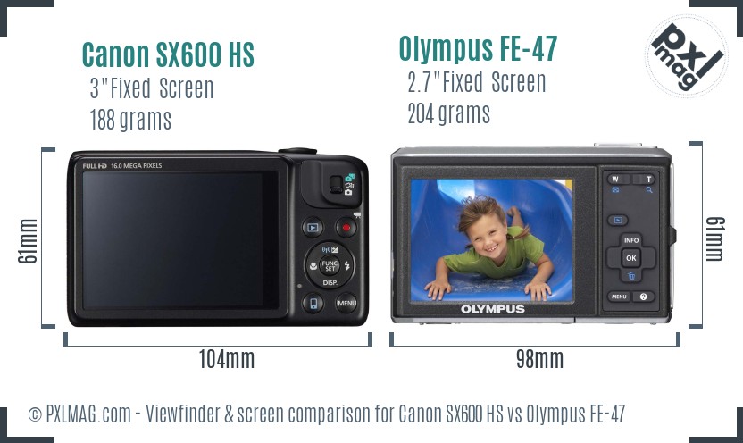 Canon SX600 HS vs Olympus FE-47 Screen and Viewfinder comparison