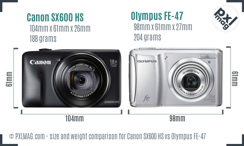 Canon SX600 HS vs Olympus FE-47 size comparison Canon SX600 HS vs Olympus FE-47 size comparison