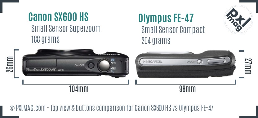 Canon SX600 HS vs Olympus FE-47 top view buttons comparison