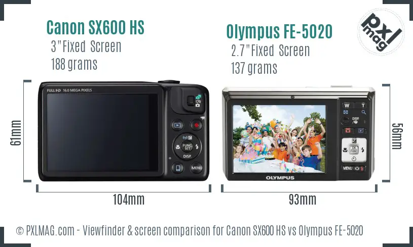 Canon SX600 HS vs Olympus FE-5020 Screen and Viewfinder comparison Canon SX600 HS vs Olympus FE-5020 Screen and Viewfinder comparison