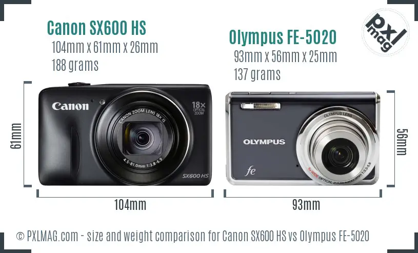 Canon SX600 HS vs Olympus FE-5020 size comparison Canon SX600 HS vs Olympus FE-5020 size comparison