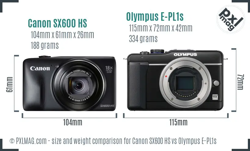 Canon SX600 HS vs Olympus E-PL1s size comparison